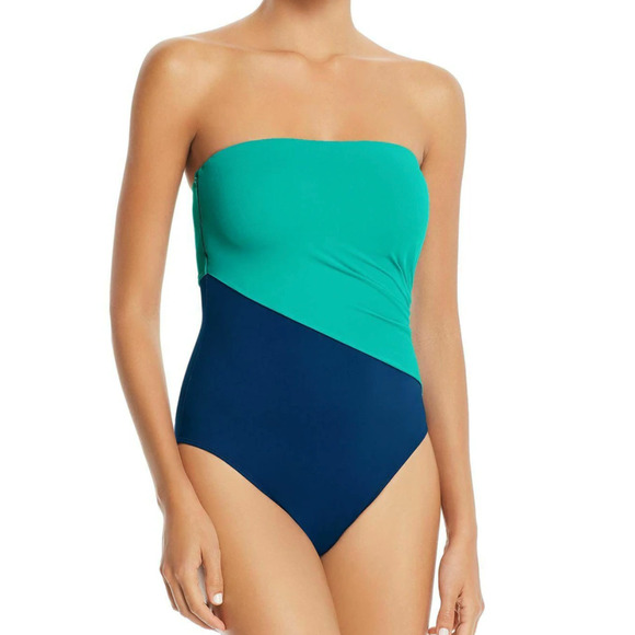 RALPH LAUREN Green & Blue Underwire Bandeau One Piece Swimsuit 6 NEW - Picture 2 of 4